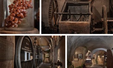 Underground cave at wine museum in Santorini Greece