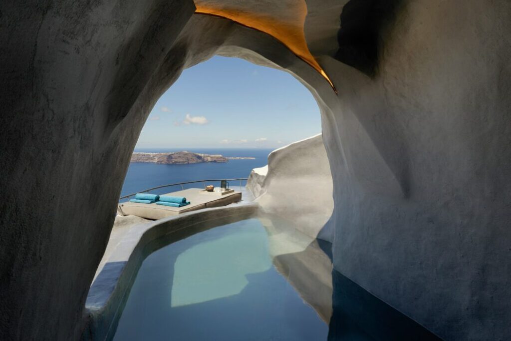 Stunning hotel on caldera cliff of Santorini
